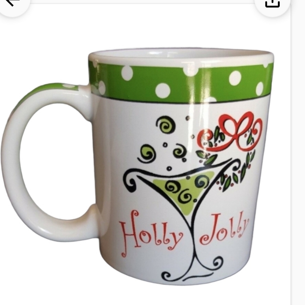Certified International Christmas Coffee Mug Cup green polkadots  *